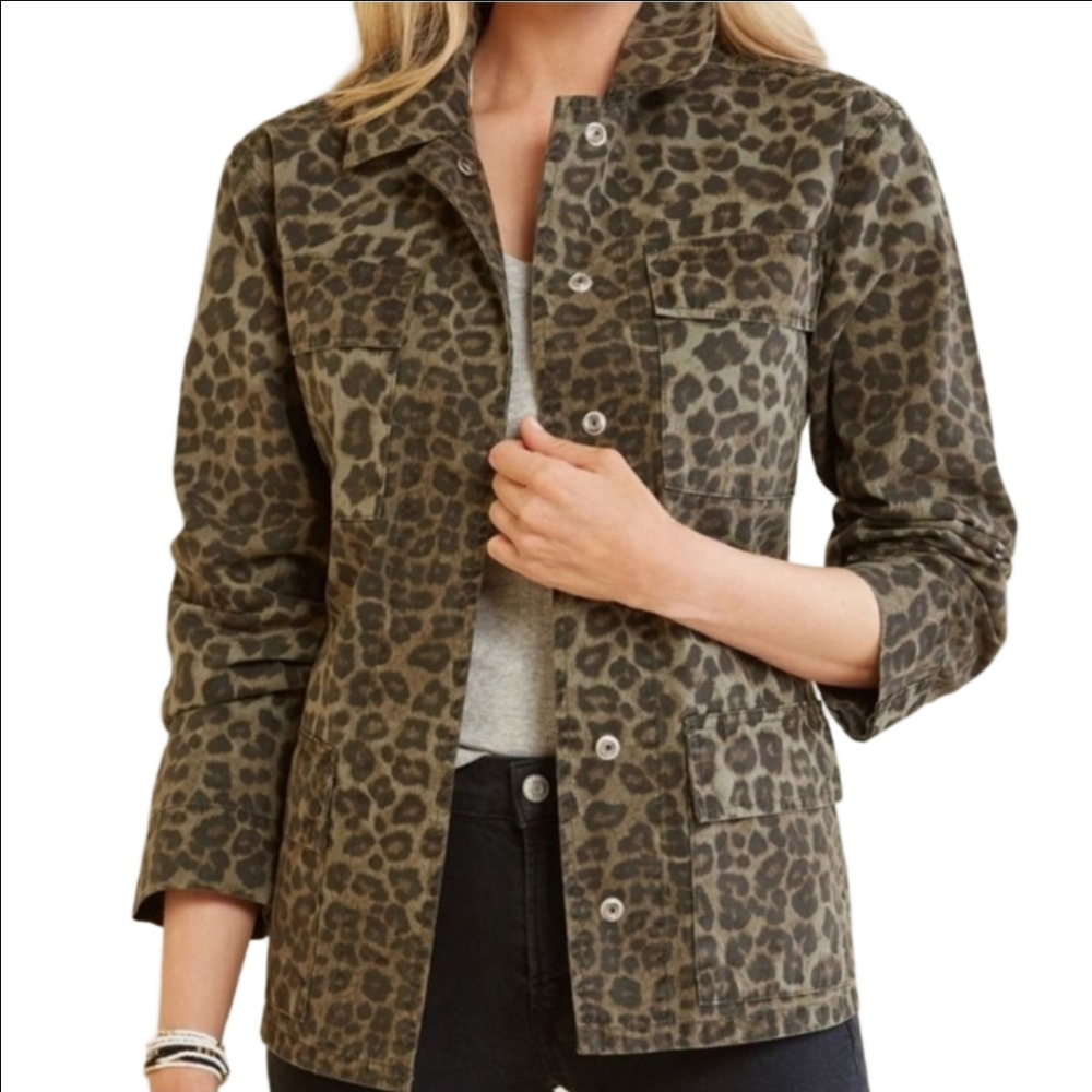 Good American Animal Print Camo Utility Jacket Army Green Rugged Cotton Khaki S